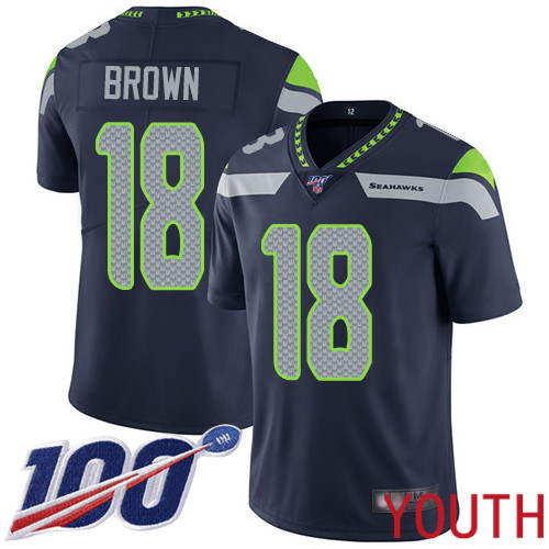 Seattle Seahawks Limited Navy Blue Youth Jaron Brown Home Jersey NFL Football #18 100th Season Vapor Untouchable->youth nfl jersey->Youth Jersey